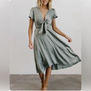 Baltic Born Poppy Satin Midi in Eucalyptus